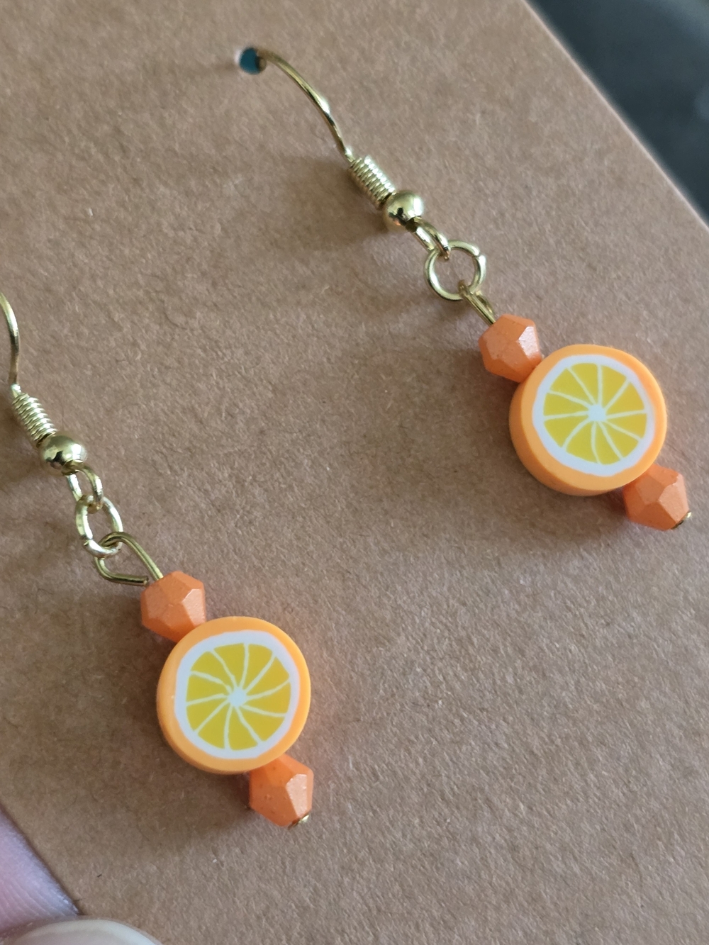 Handmade Citrus Orange Slice Dangle Earrings | Summer Fruit Jewelry - Picture 3 of 5